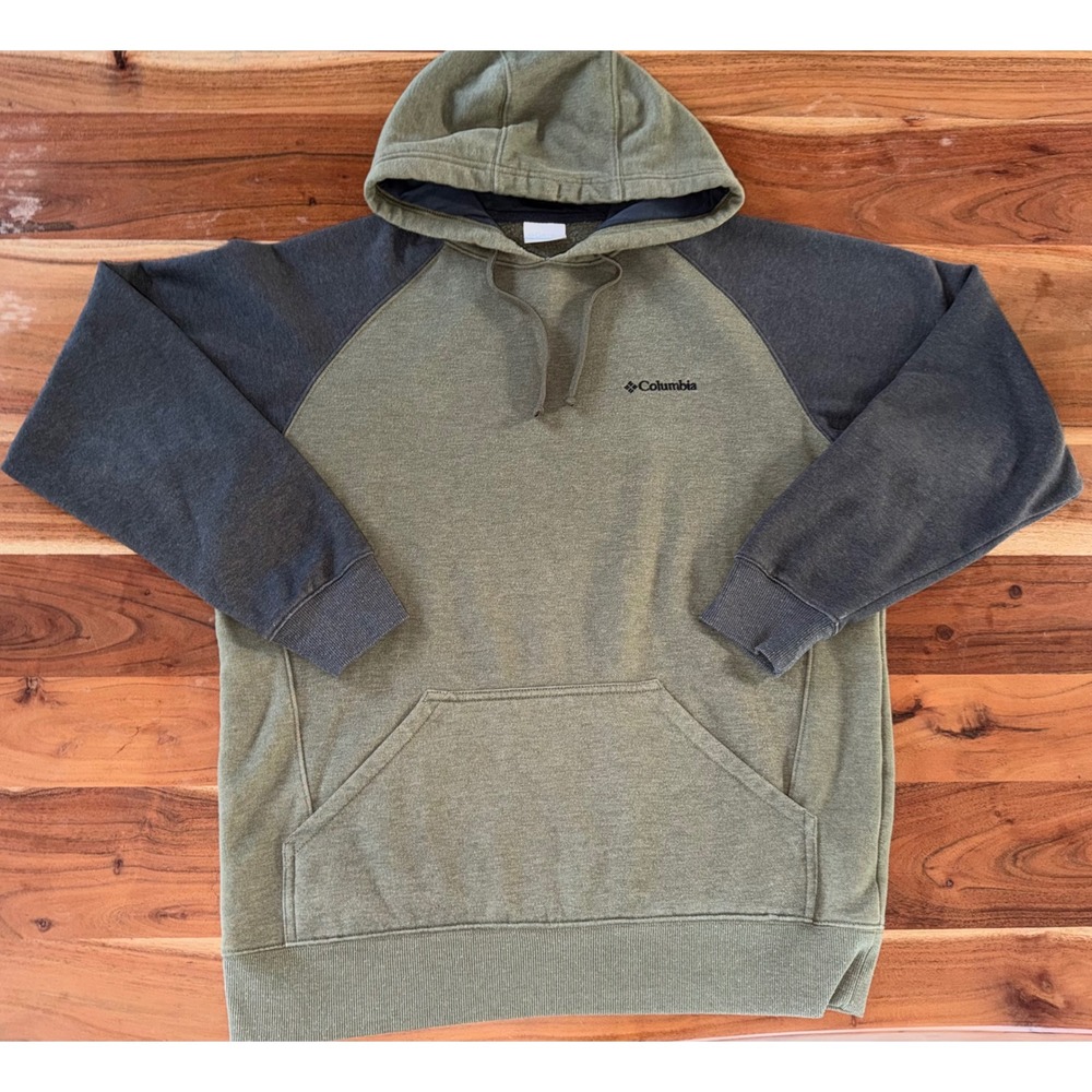 Columbia Mens Raglan Hoodie Olive Green Charcoal Grey Fleece Pullover AM6770 M
